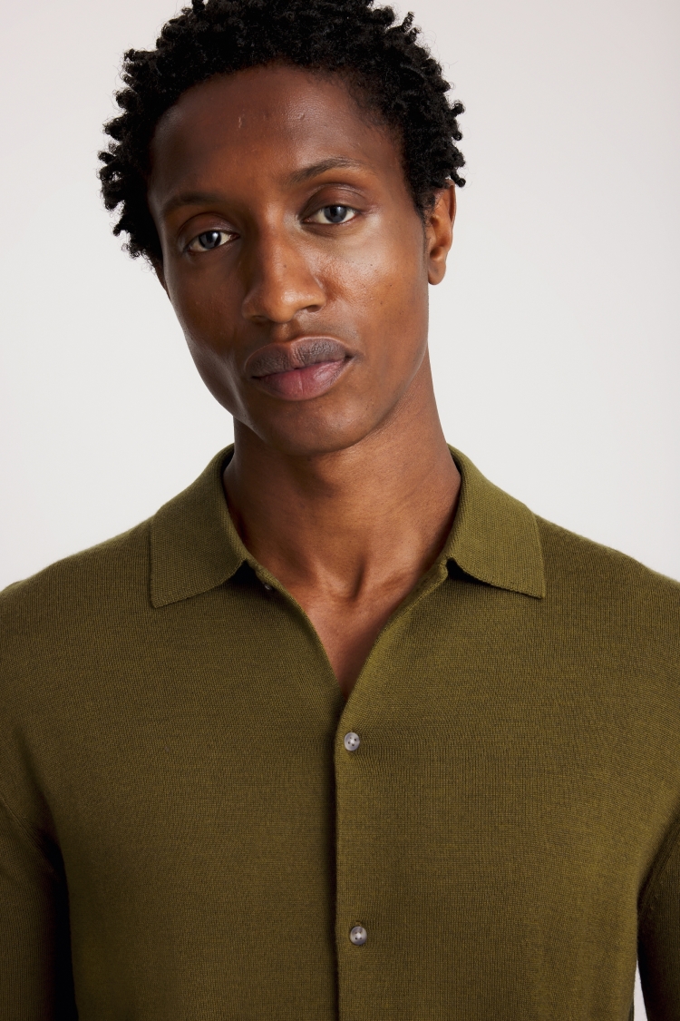 Olive Melange Merino-Blend Shirt