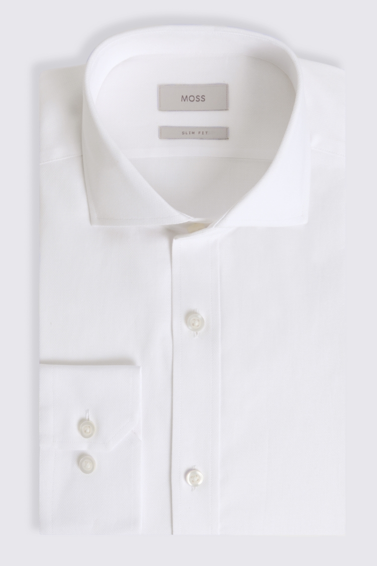 Slim Fit White Textured Shirt