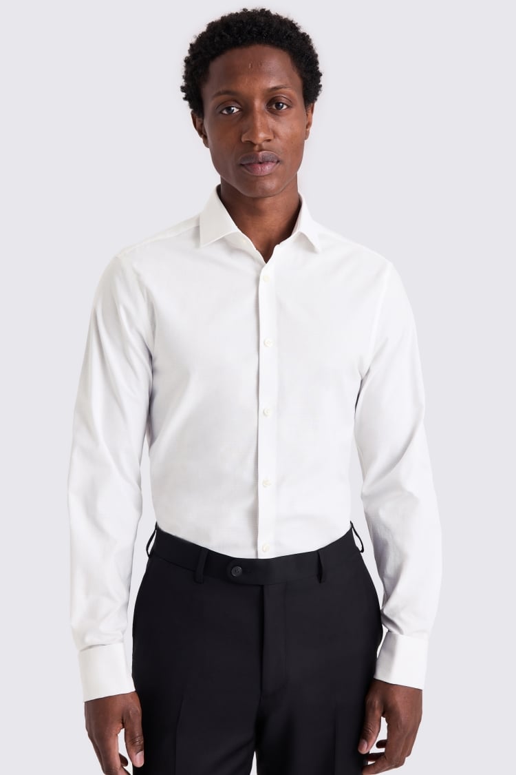 Slim Fit White Honeycomb Dobby Shirt