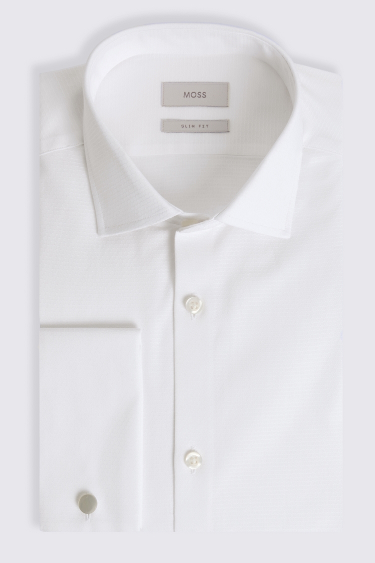 Slim Fit White Honeycomb Dobby Shirt