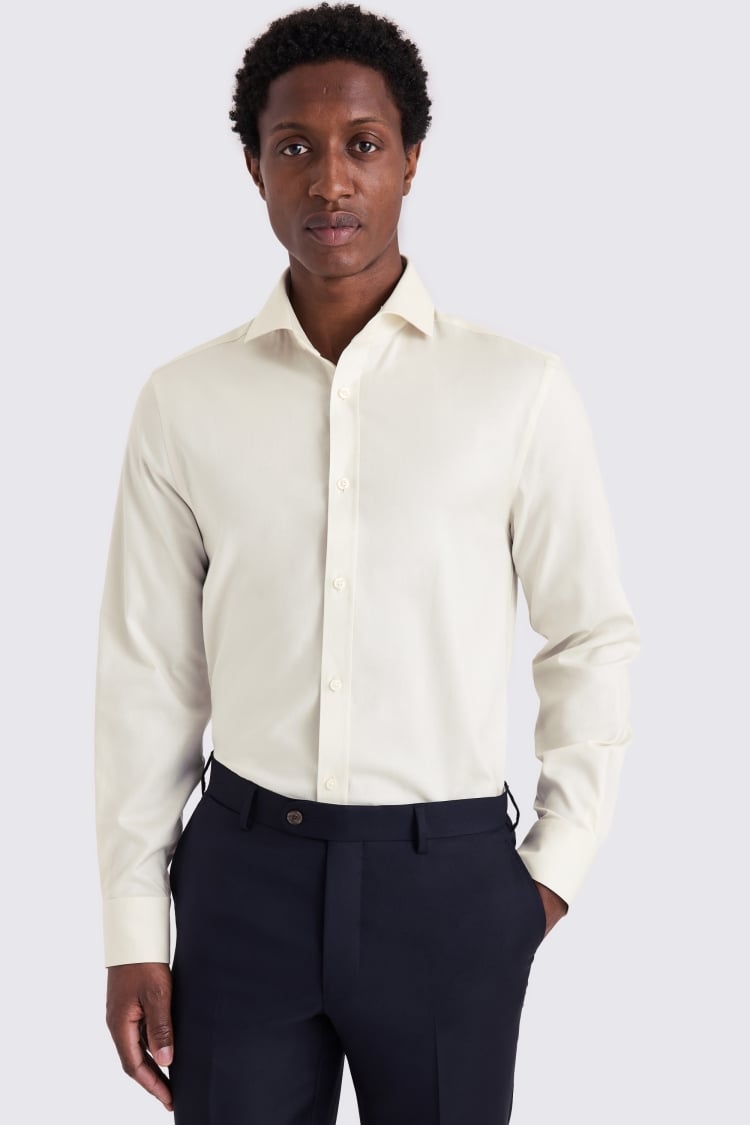 Tailored Fit Off White Twill Stretch Shirt