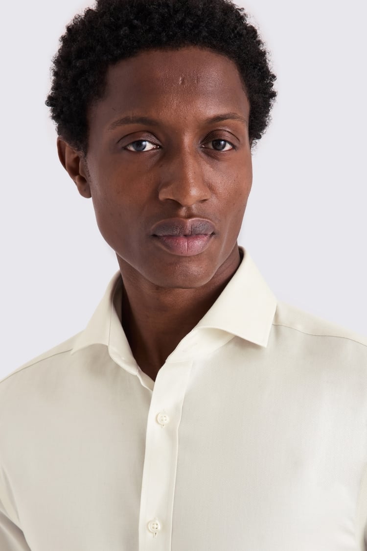 Tailored Fit Off White Twill Stretch Shirt