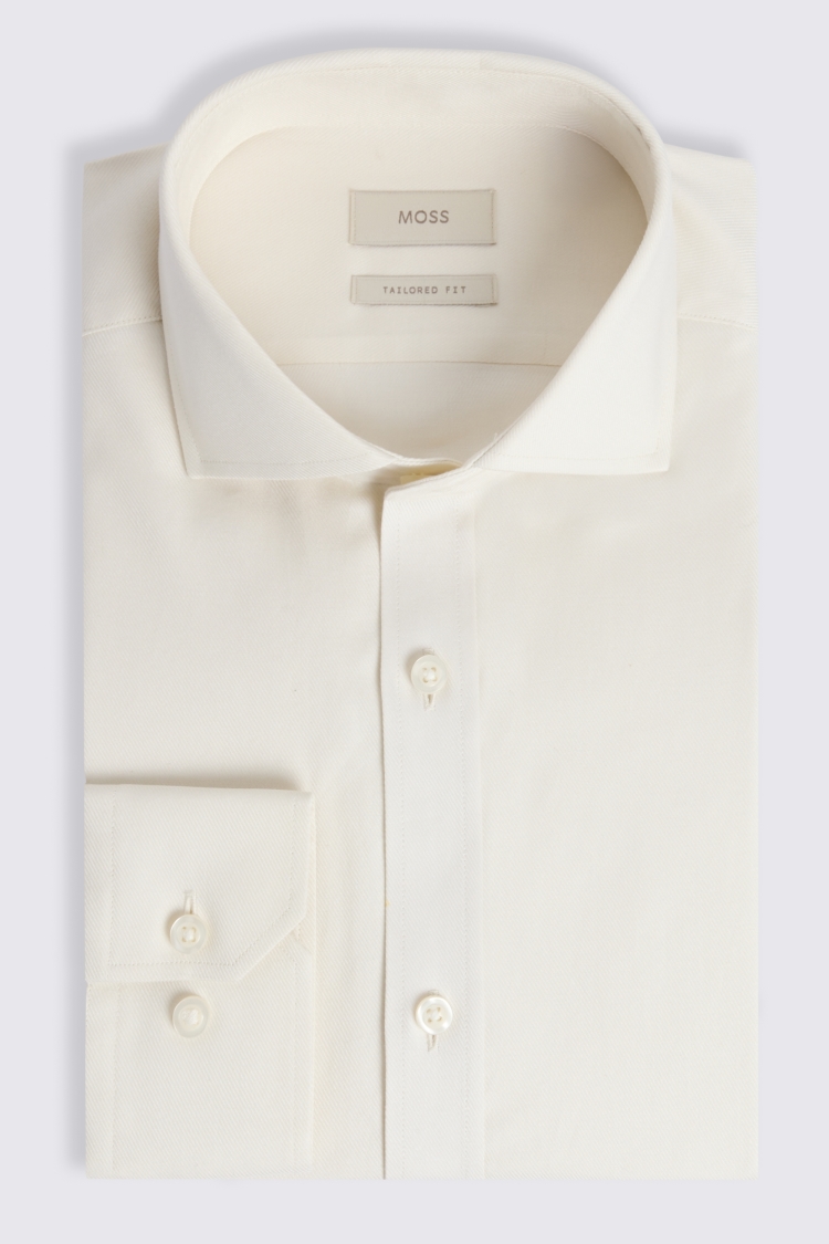 Tailored Fit Off White Twill Stretch Shirt