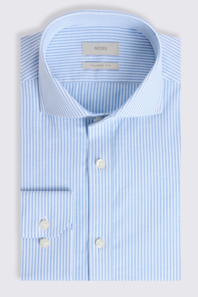 Tailored Fit Sky Oxford Stripe Stretch Shirt