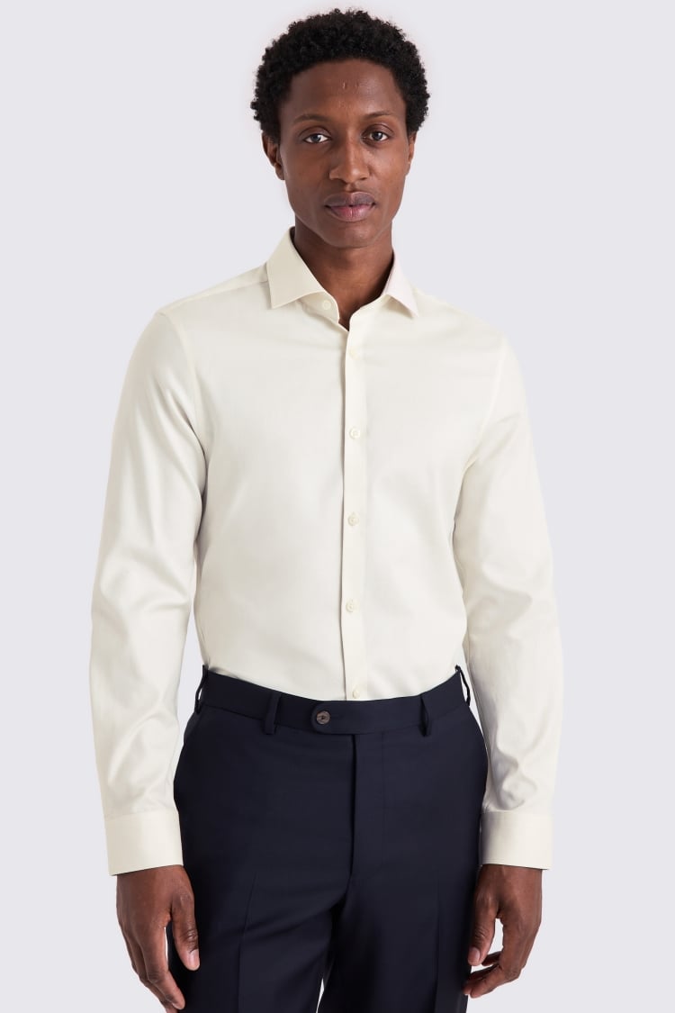 Slim Fit Off-White Twill Stretch Shirt