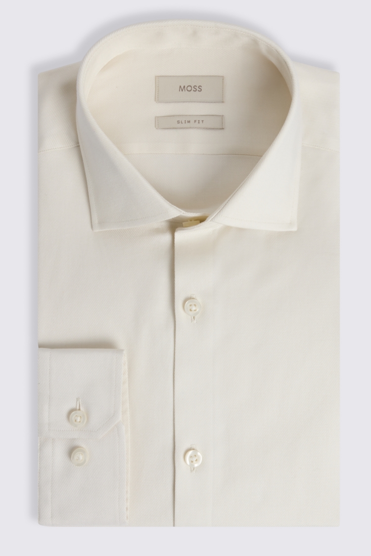 Slim Fit Off-White Twill Stretch Shirt