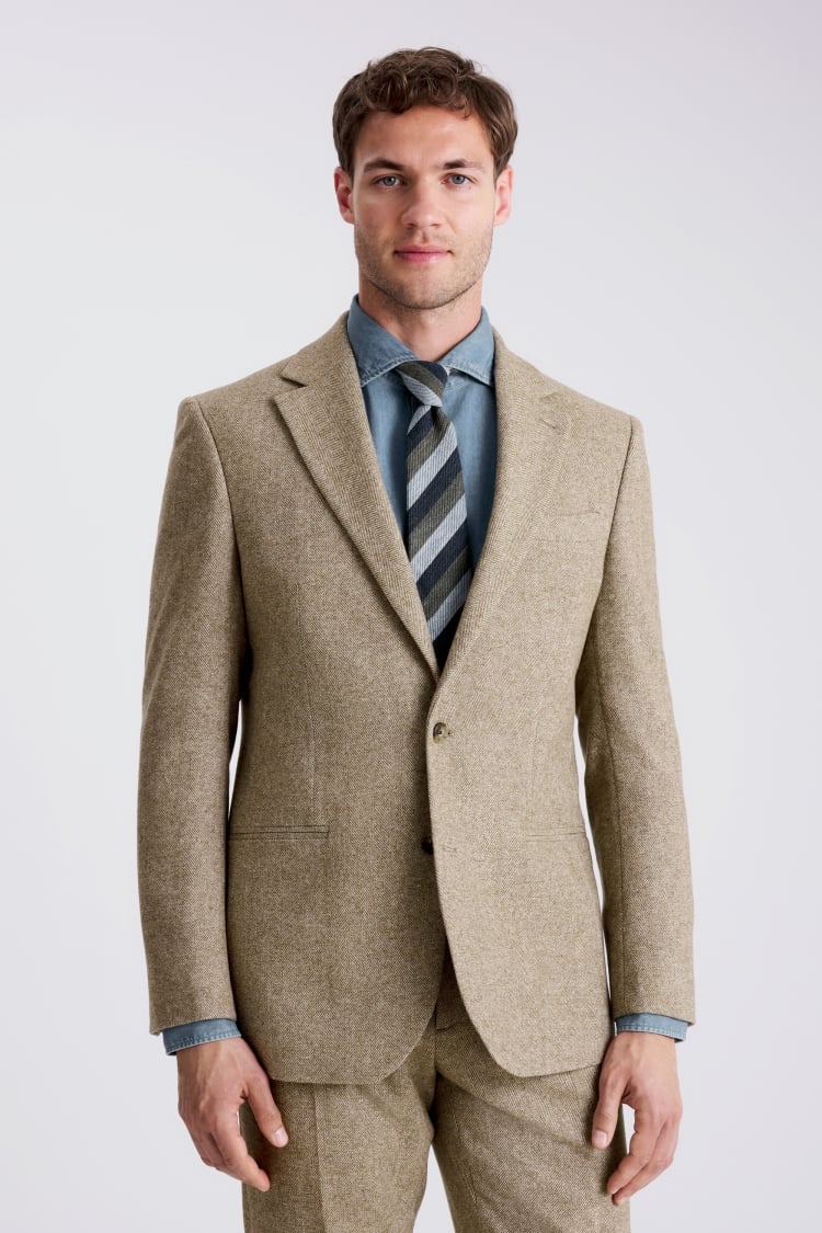 Tailored Fit Gold Herringbone Tweed Jacket
