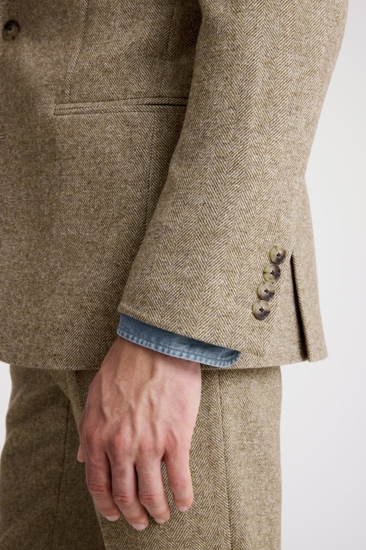 Tailored Fit Gold Herringbone Tweed Jacket