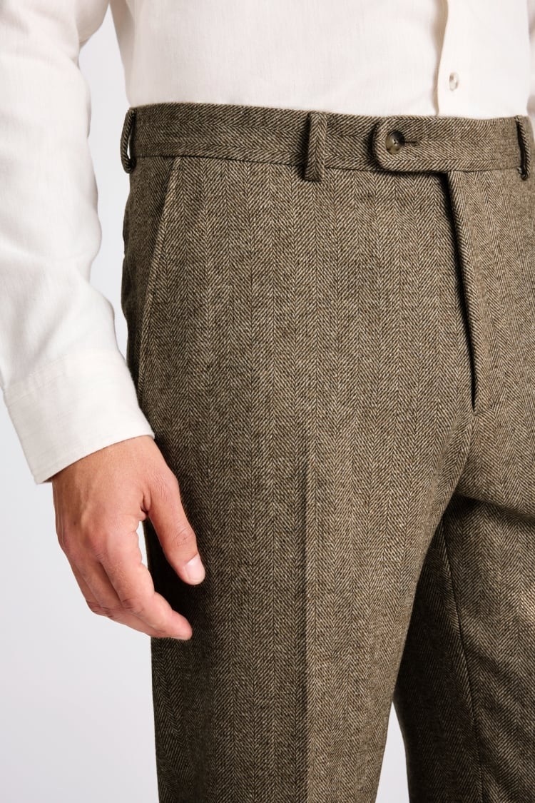 Tailored Fit Gold Herringbone Tweed Pants