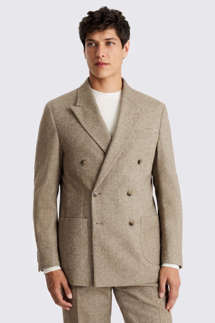 Relaxed Fit Gold Tweed Herringbone Suit Jacket