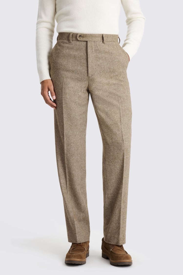 Relaxed Fit Gold Herringbone Tweed Trousers