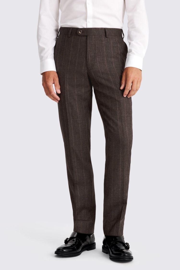 Italian Tailored Fit Brown Stripe Trousers