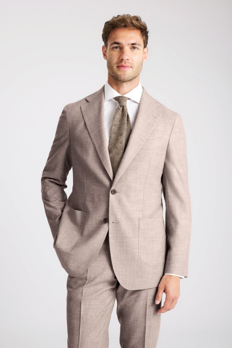 Italian Tailored Fit Neutral Wool Cotton Suit