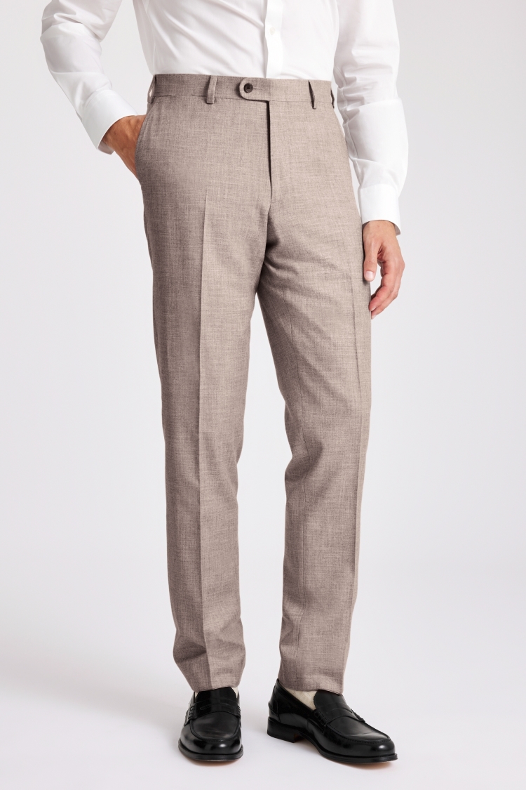 Italian Tailored Fit Neutral Wool Cotton Trousers