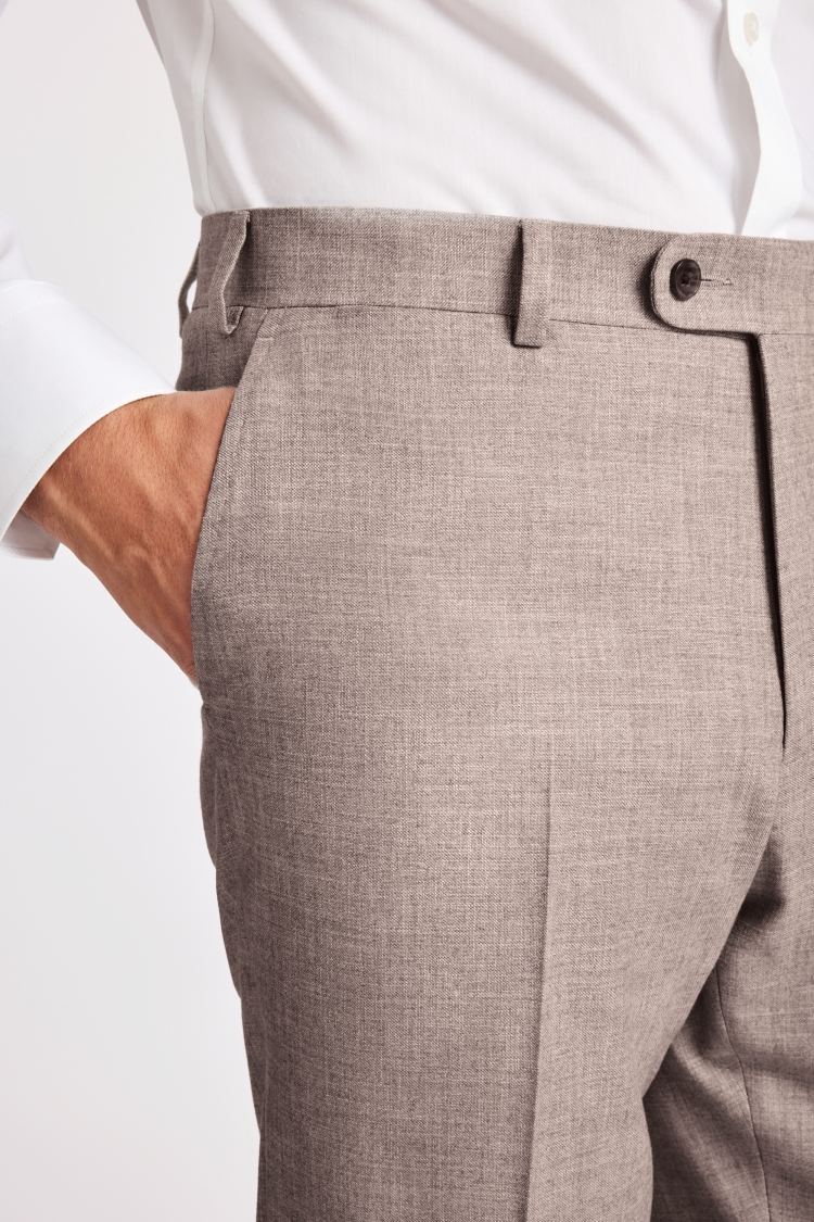 Italian Tailored Fit Neutral Wool Cotton Trousers