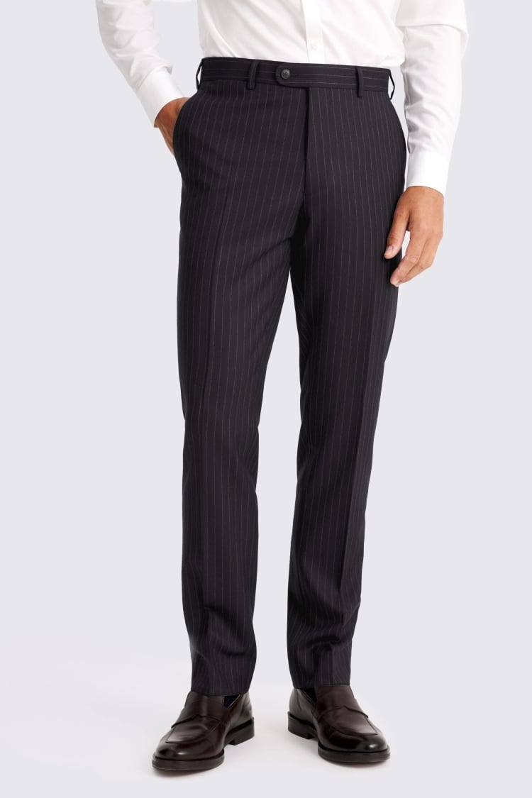 Italian Tailored Fit Navy Stripe Trousers