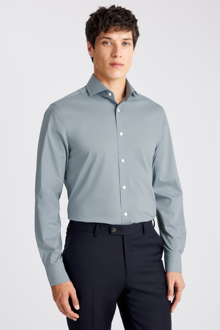 Tailored Fit Mid Blue Stretch Shirt