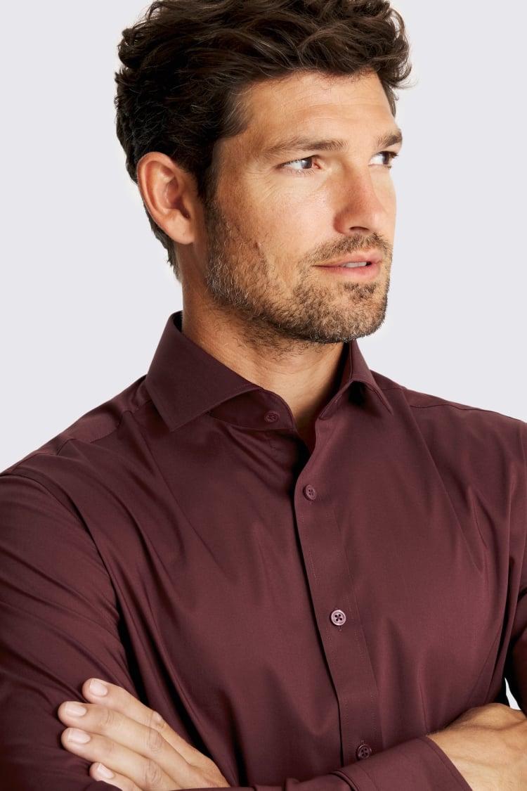 Tailored Fit Wine Stretch Shirt