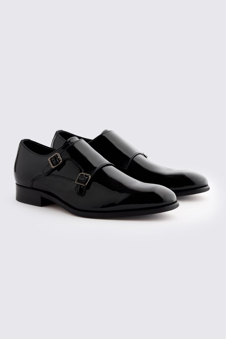 John White Haydon Black Patent Double Monk Shoe