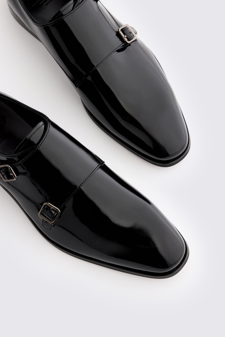John White Haydon Black Patent Double Monk Shoe