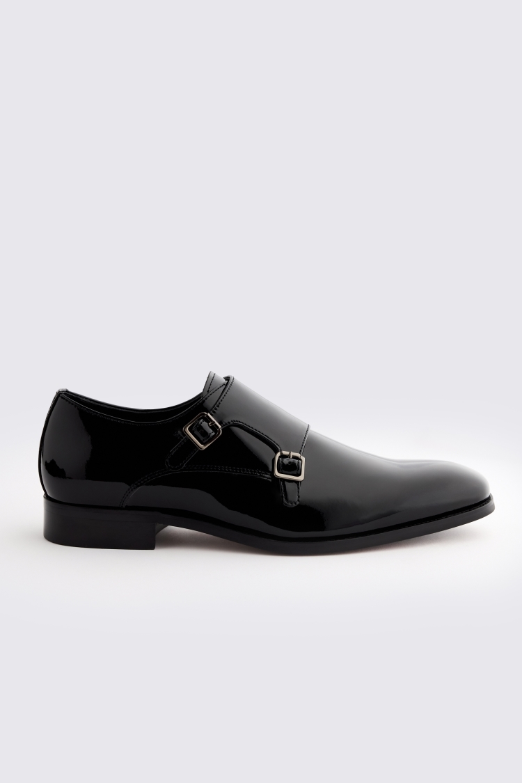 John White Haydon Black Patent Double Monk Shoe