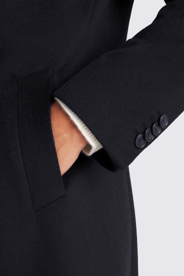 Navy Wool Blend Overcoat