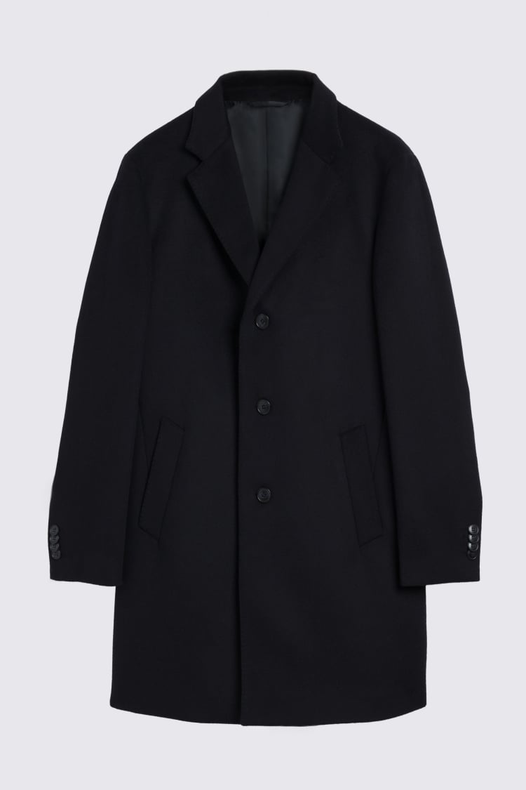 Navy Wool Blend Overcoat