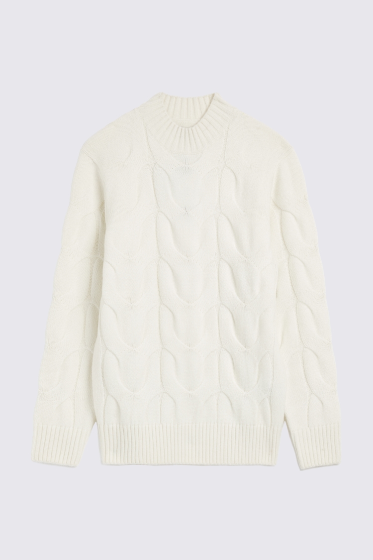 Ecru Chunky Cable Mock Neck Jumper