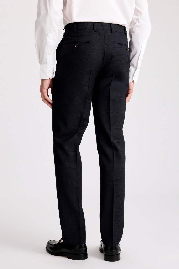 Italian Tailored Fit Navy Check Trousers