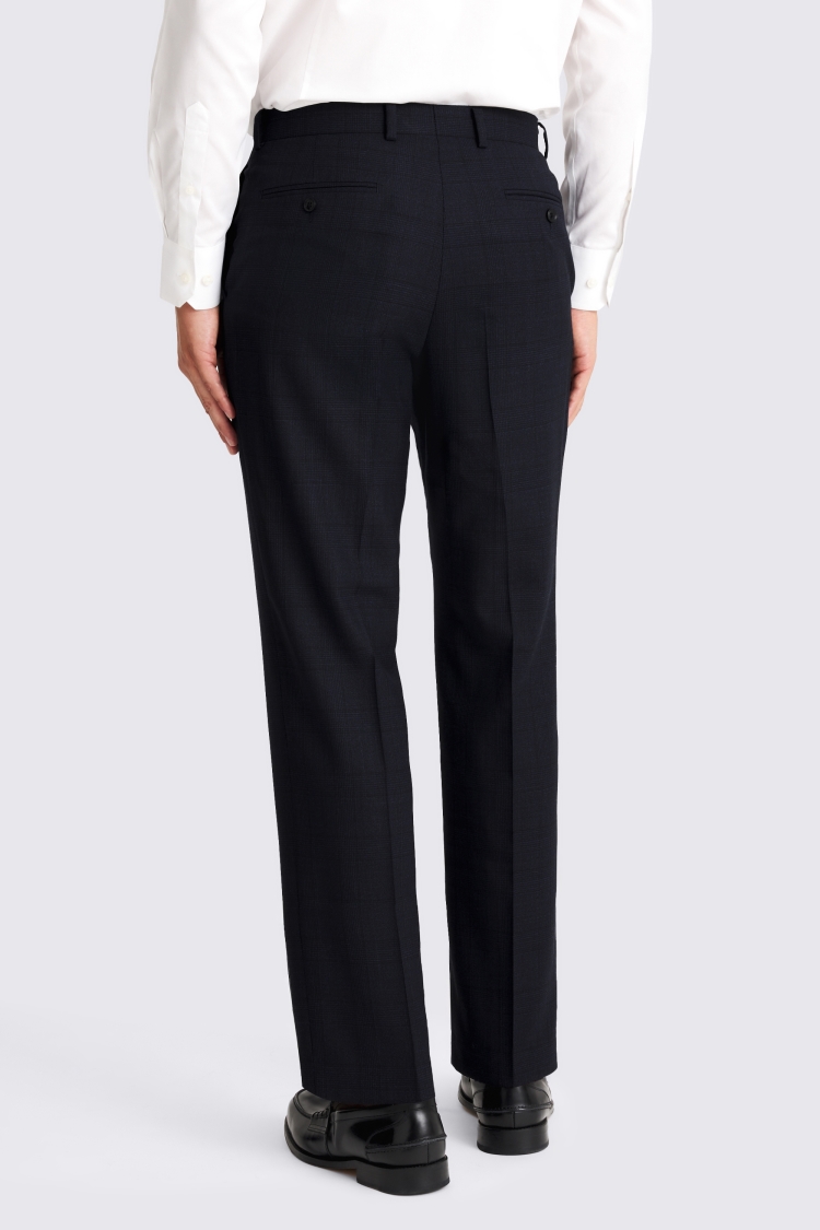 Regular Half Canvas Fit Navy Check Trousers