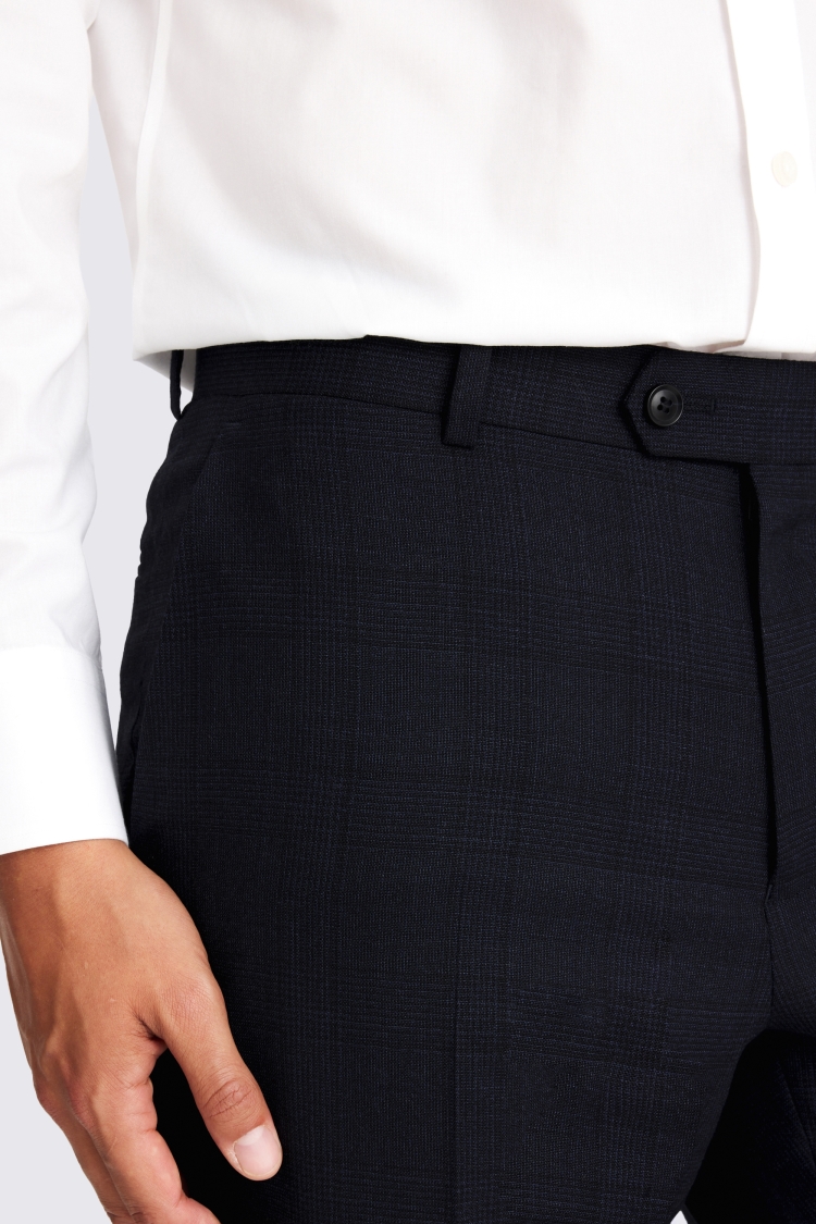 Regular Half Canvas Fit Navy Check Trousers