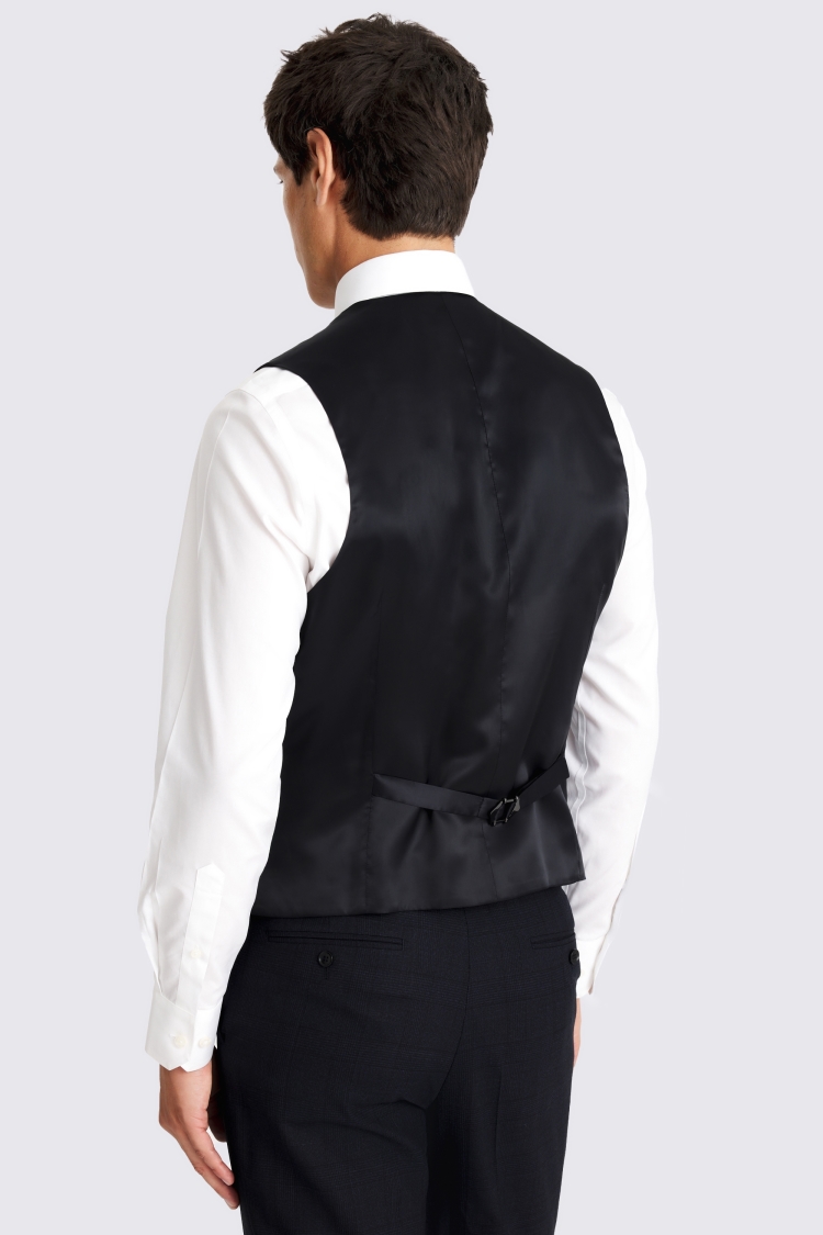 Regular Half Canvas Fit Navy Check Waistcoat