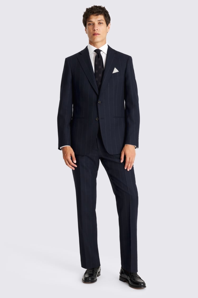 Regular Fit Half Canvas Fit Navy Stripe Suit