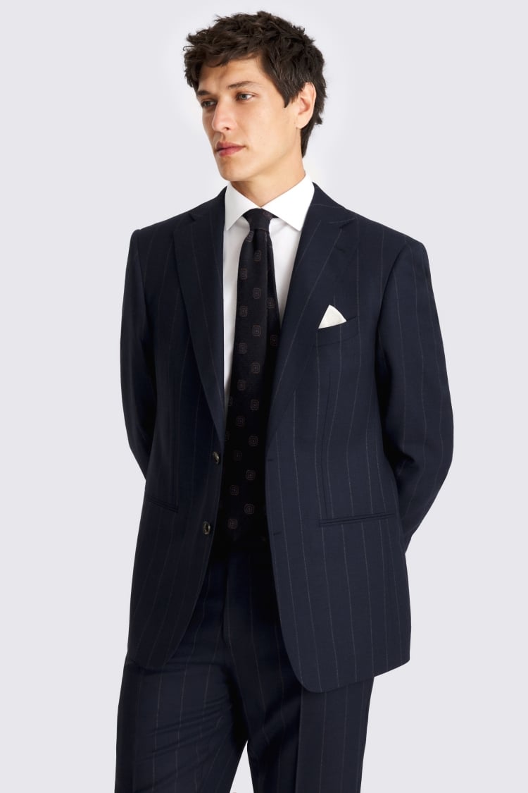 Regular Fit Half Canvas Fit Navy Stripe Suit