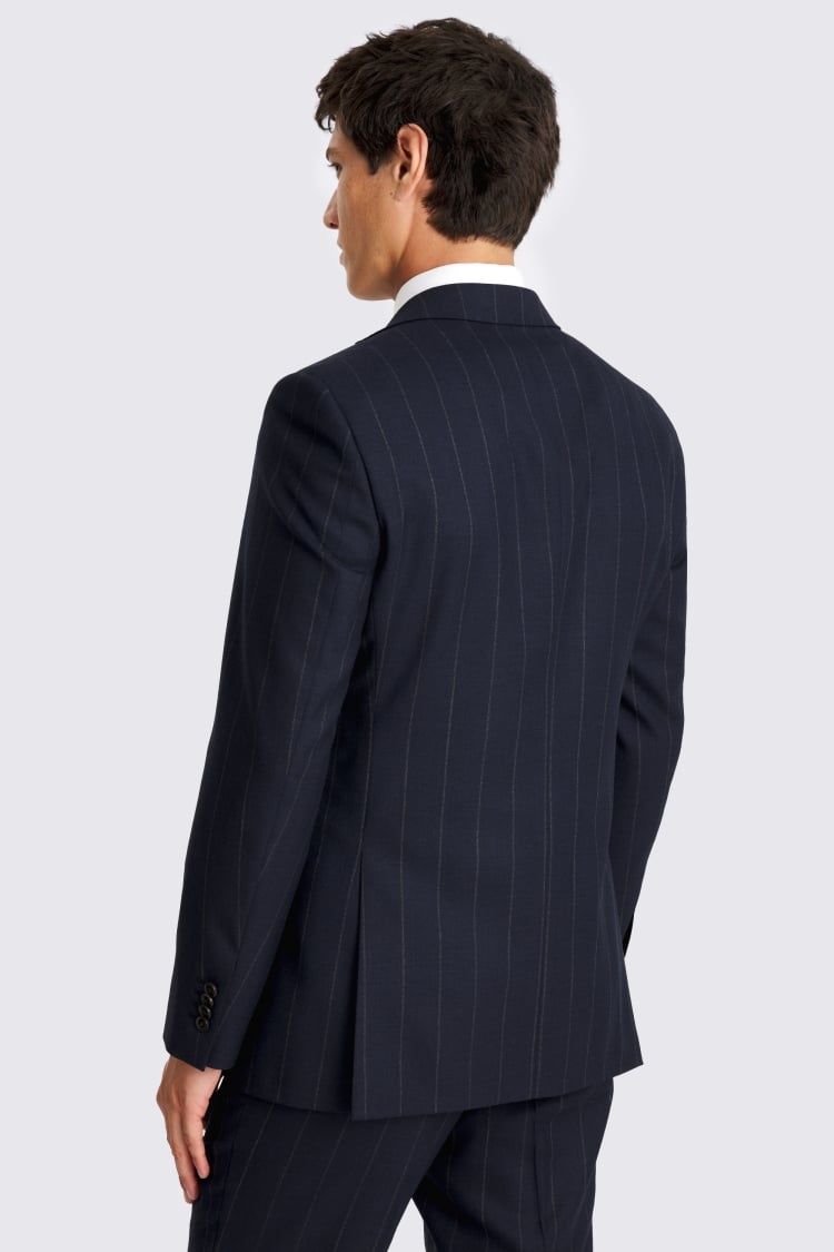 Regular Fit Half Canvas Fit Navy Stripe Suit