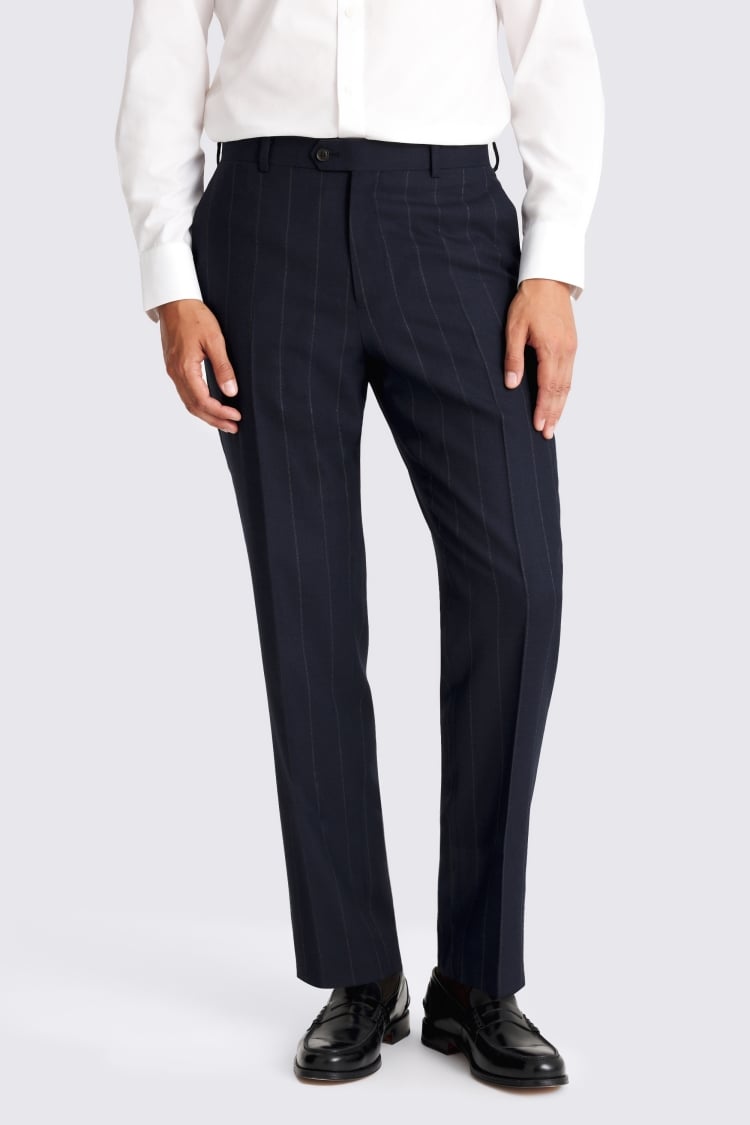 Regular Fit Half Canvas Fit Navy Stripe Suit