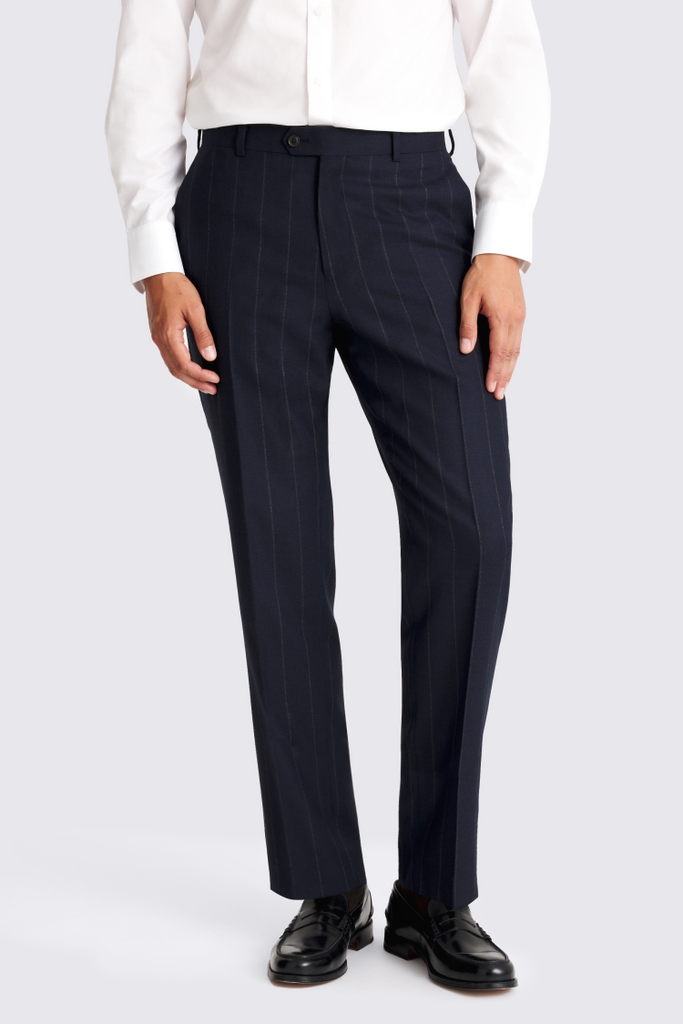 Regular Half Canvas Fit Navy Stripe Trousers