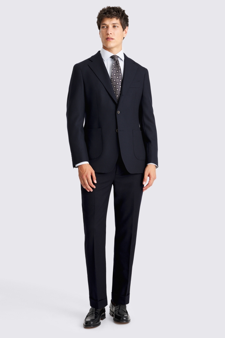 Italian Tailored Fit Navy Hopsack Jacket