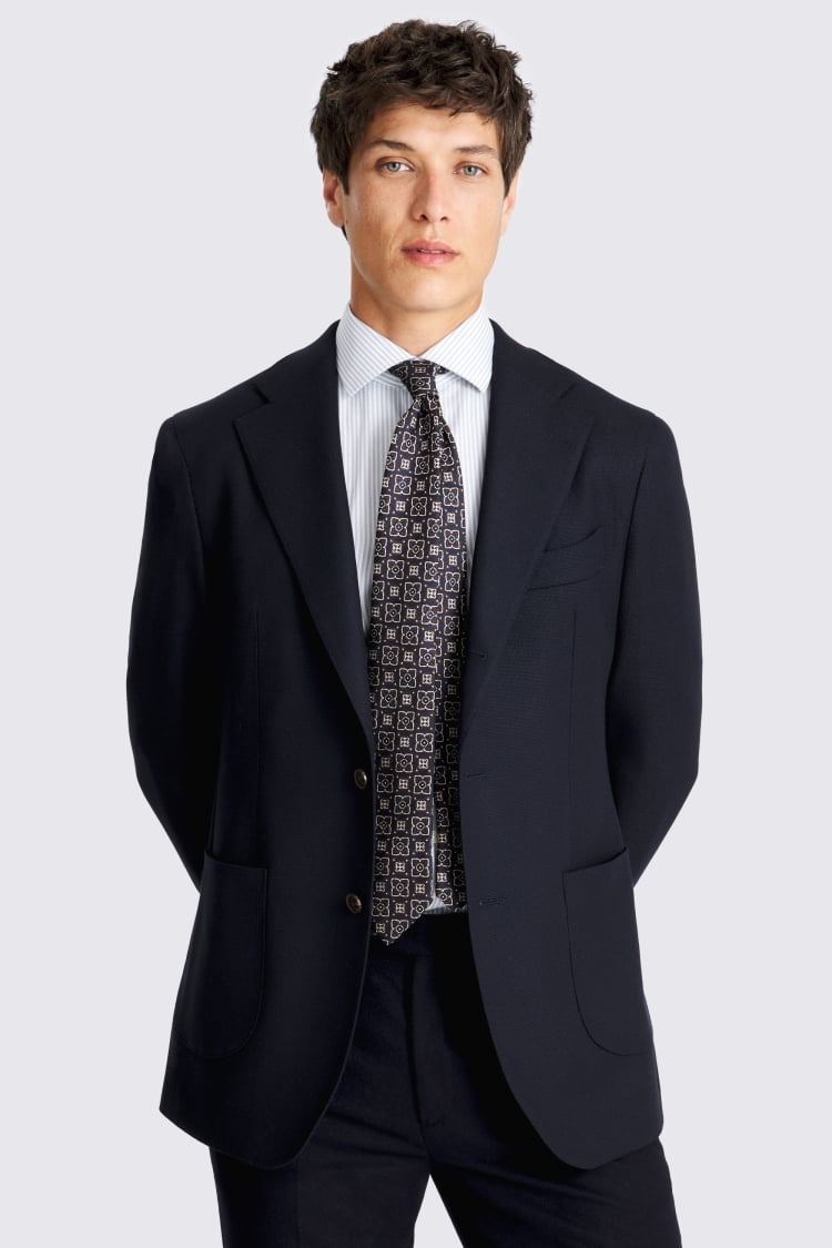 Italian Tailored Fit Navy Hopsack Jacket