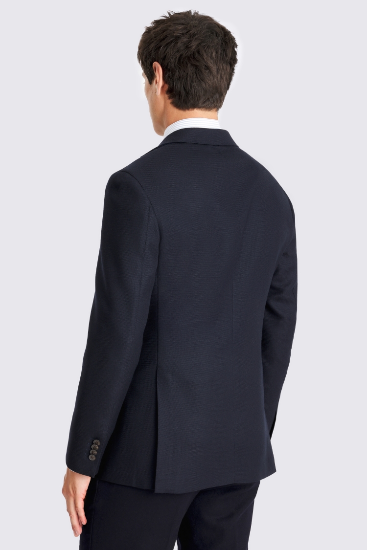 Italian Tailored Fit Navy Hopsack Jacket