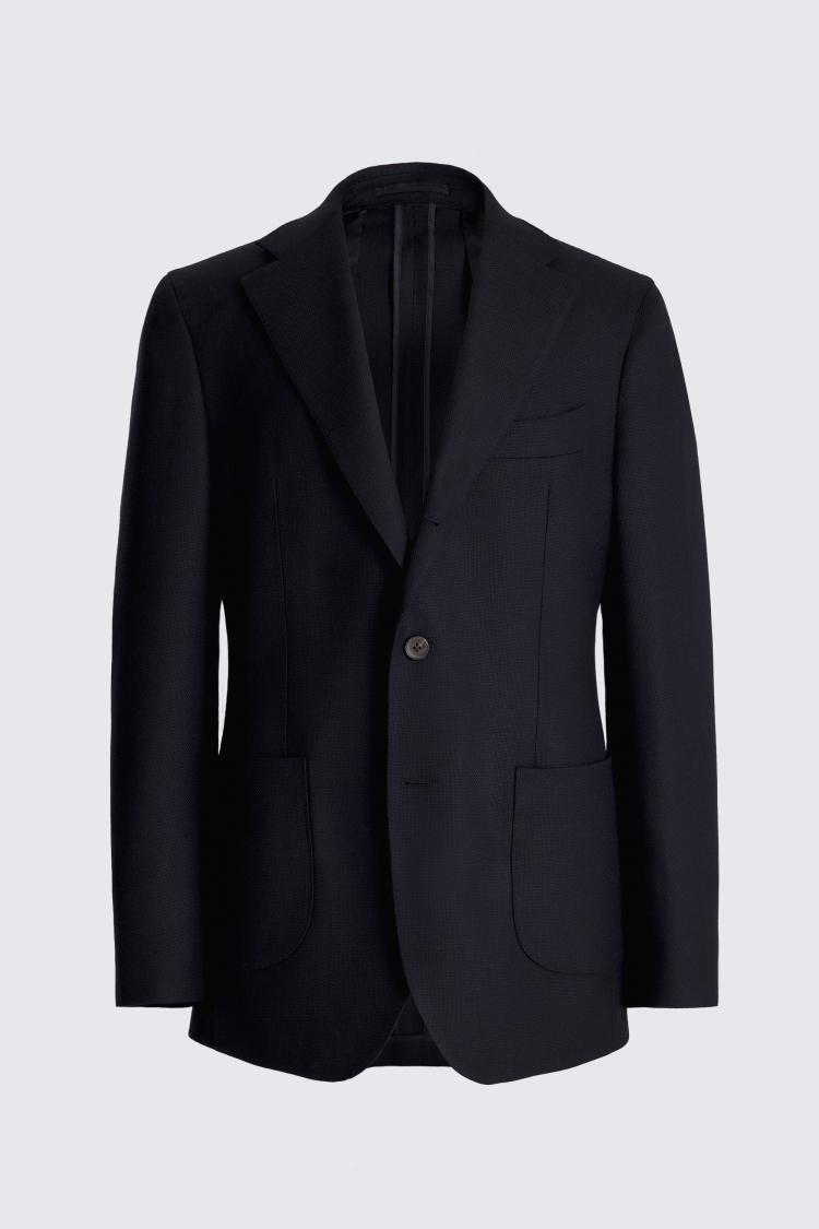 Italian Tailored Fit Navy Hopsack Jacket