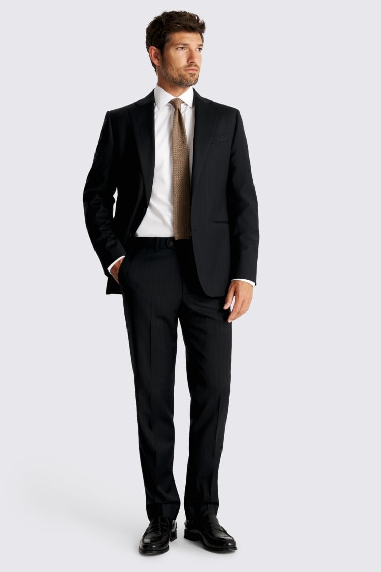 Tailored Fit Navy Brown Stripe Performance Suit