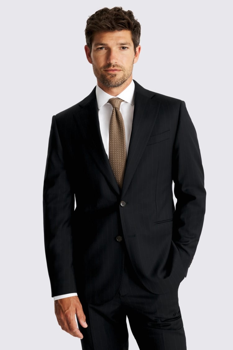 Tailored Fit Navy Brown Stripe Performance Suit