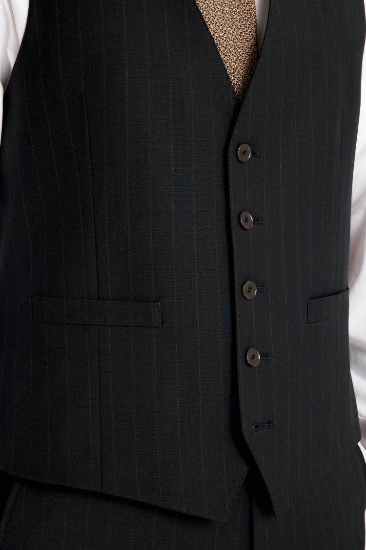 Tailored Fit Navy Brown Stripe Performance Waistcoat