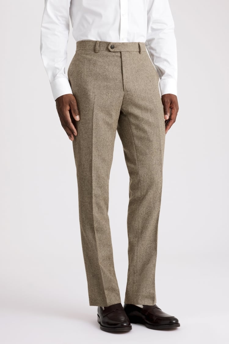 Slim Fit Brown Twill Tweed Trousers