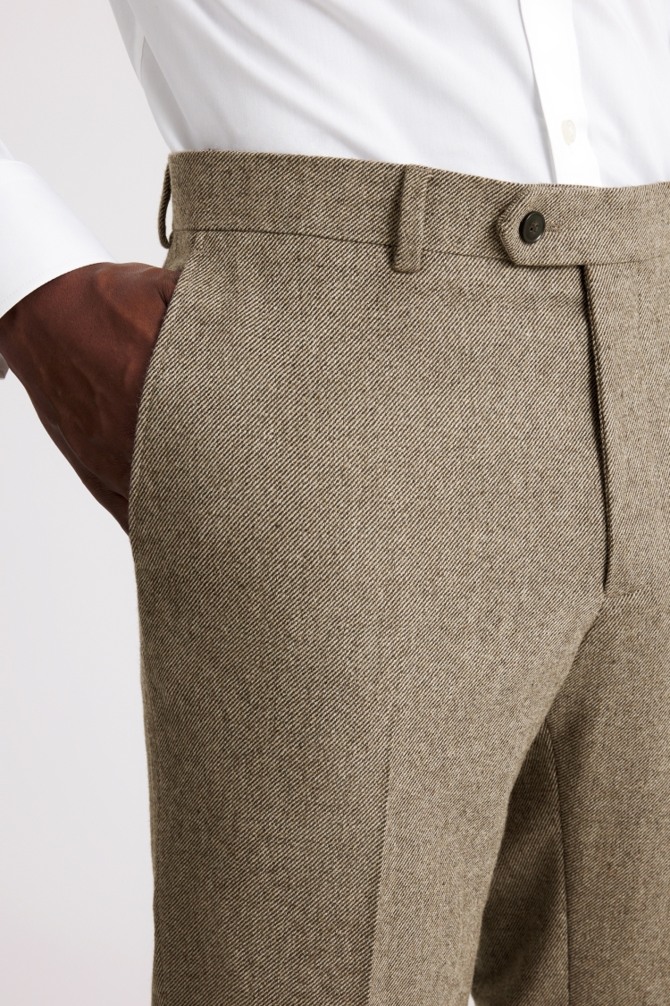 Slim Fit Brown Twill Tweed Trousers