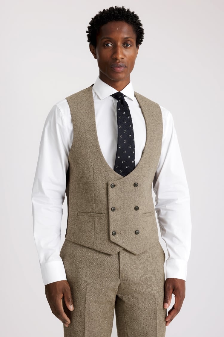 Slim Fit Brown Twill Tweed Waistcoat