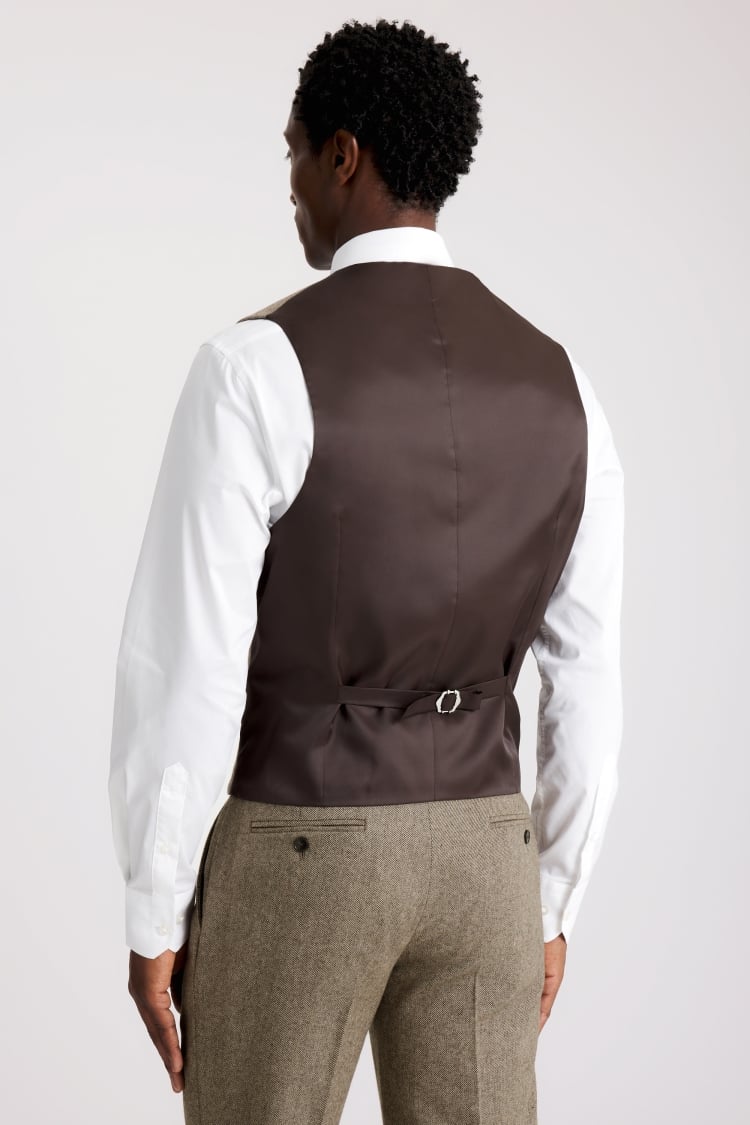 Slim Fit Brown Twill Tweed Waistcoat