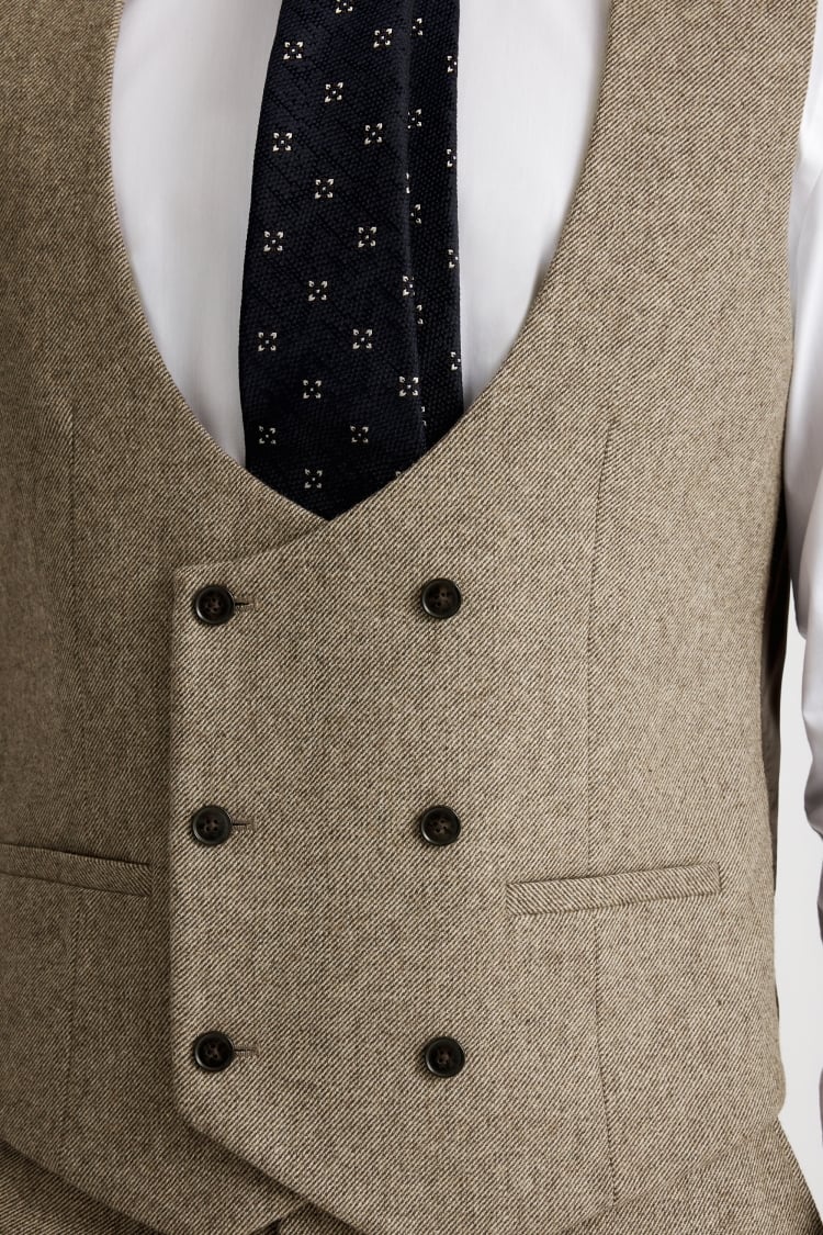 Slim Fit Brown Twill Tweed Waistcoat
