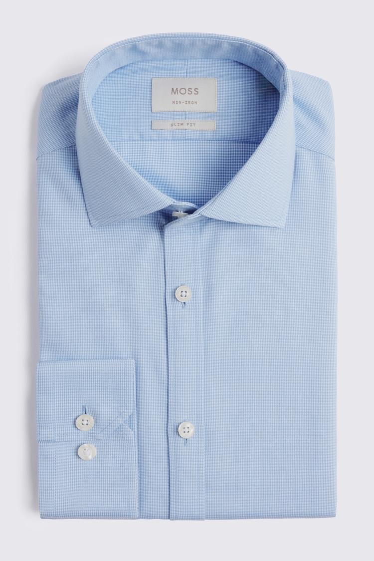 Slim Fit Blue Dobby Non-Iron Shirt